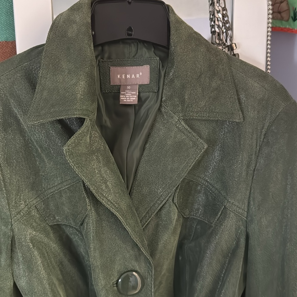 Gorgeous green leather coat by KENAR size 10